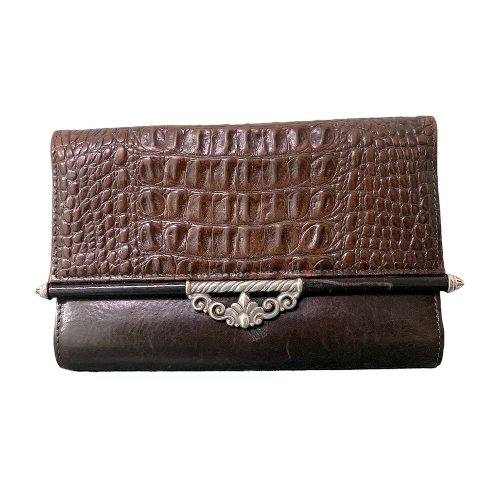Brighton Leather Wallet Organizer Purse Croc Embossed Western Cowgirl Brown